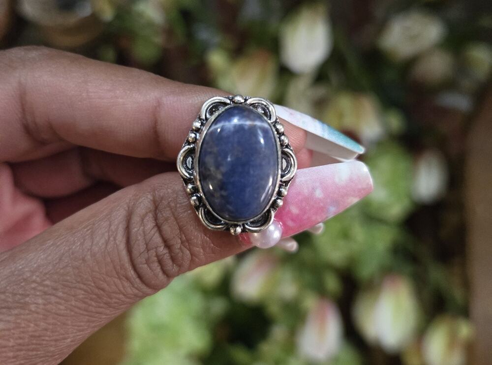 Nwob Womens Blue Denim Oval Cocktail Ring Sz 6.5 Handmade In India 925